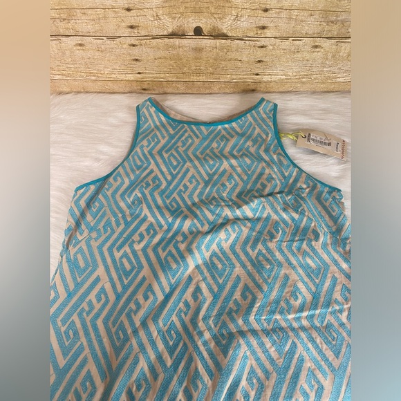 NWT Chelsea & Violet Dress sz L Beige Blue Shift Textured Keyhole Ikat Lined - Picture 5 of 10